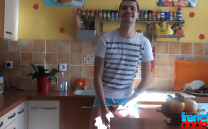 Max and Brian Flip Flop in the kitchen. Warm front!
